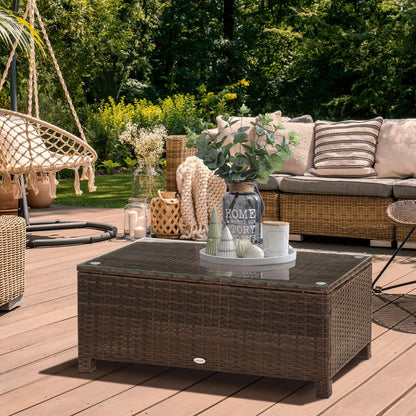 Brown PE Rattan Garden Coffee Table with Tempered Glass Top
