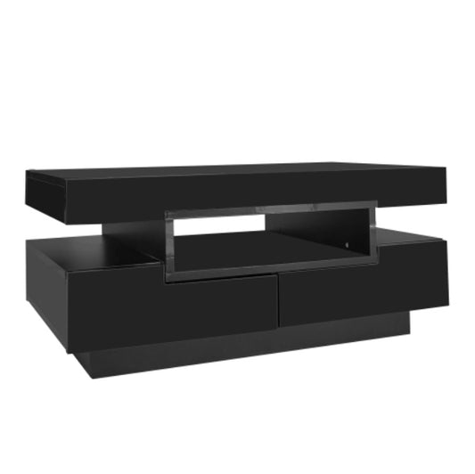 High Gloss LED Coffee Table with 4 Drawers – Black