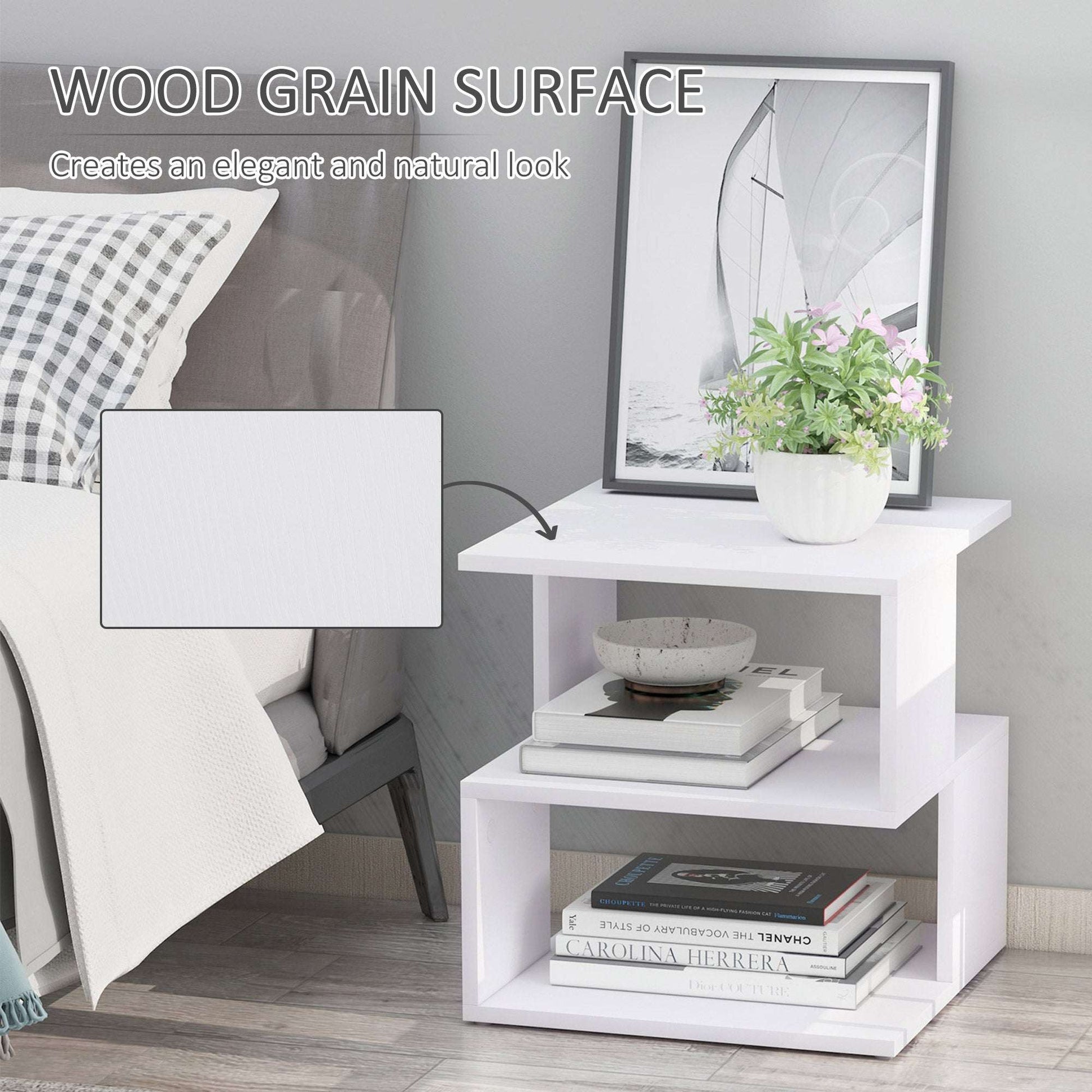 White Square Side Table with 2‑Tier Storage Shelves – Modern End Table