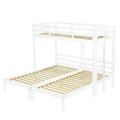 Bunk Bed Triple Sleeper With Side Ladder For Children And Teens 3FT, White 90x190cm,90x200cm  Mattress Not Included