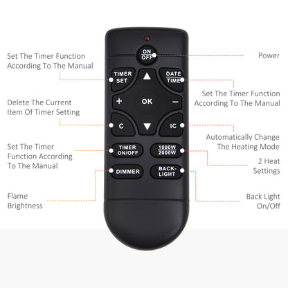 Led Wall Mounted Fireplace Curved Glass Electric Fire Place Fire Place 7 Colour Side Lights Slimline, 900/1800W, 65cm X 52cm