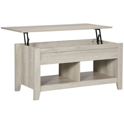 Lift Top Coffee Table with Hidden Storage and Shelves – Oak Effect