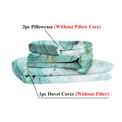 Mint Marble Glitter Duvet Cover Set – 3‑Piece Double Bedding